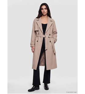 LCW Vision Bej Kruvaze Yaka Oversize Kadın Kaşe Kaban