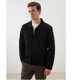 LCW Vision Siyah Polo Yaka Erkek Sweatshirt