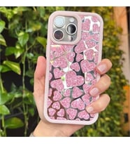 Coverzone iPhone 14 Plus K?l?f ile uyumlu I??lt?l? Kalpli K?l?f? Aynal?Arka Kapak Simli Kalpli Desen Yumu?ak Kenar Koruma Heart ??k ve Parlak Tasar?m Rosegold
