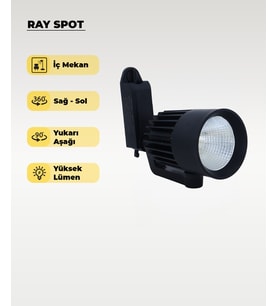 36W Siyah Ray Spot 6500K Beyaz Işık – LED Ray Spot Aydınlatma Armatürü