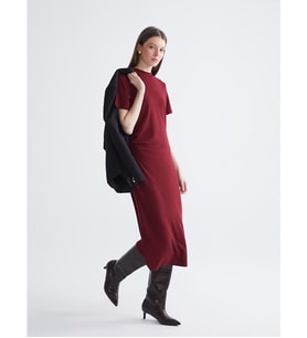 LCW Comfort Bordo Dik Yaka Büzgülü Elbise
