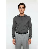 Erkek Smart Casual Polo Yaka Düz Triko Kazak Kış Kombinlerine Modern Bir Dokunuş Kaliteli Şık