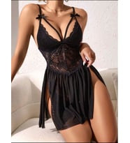 Fantezia Night Kadın Siyah Dantelli Yırtmaçlı Transparan Fantezi Gecelik 2280