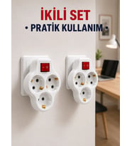 Kablosuz 3’lü Priz Çoklayıcı Açma Kapama Anahtarlı Duvar Tipi 2 Adet Set