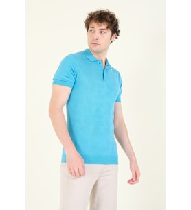 Giyim Dünyası Erkek Çıtçıtlı Desenli Polo Yaka Merserize T-Shirt Mavi