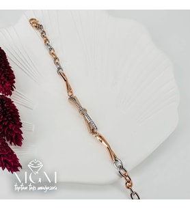 Rodyum+Rose Zirkon Taşlı Pirinç Bileklikler 17+3,5 Cm - Kbl0066