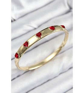 Pirinç Zirkon Taşlı Kırmızı Kalp Model Gold Renk Kadın Kelepçe TJ-BB7683
