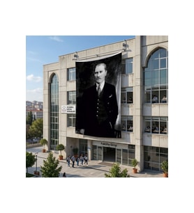 Siyah Takım Elbiseli Mustafa K. Atatürk Poster Bayrak Raşel Kumaş 6x9 metre ATA39