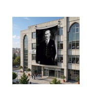 Siyah Takım Elbiseli Mustafa K. Atatürk Poster Bayrak Raşel Kumaş 6x9 metre ATA39
