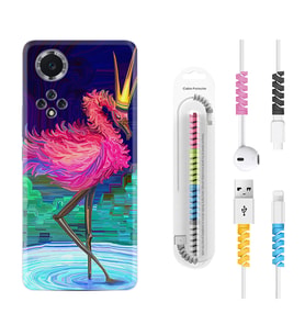Huawei Nova Y70 Y90 Nova 9 SE  Kılıf Kablo Koruma Spiral Silikon Queen Flamingo 1748
