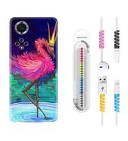 Huawei Nova Y70 Y90 Nova 9 SE  Kılıf Kablo Koruma Spiral Silikon Queen Flamingo 1748