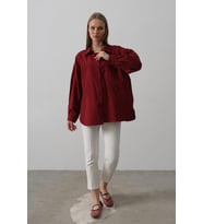 Boncuk Nakış Detaylı Uzun Gömlek - Beyaz (Bordo)