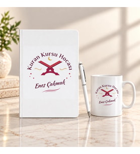 Kuran Kursu Hocasına İsme Özel Defter Kalem ve Kupa Hediye Seti