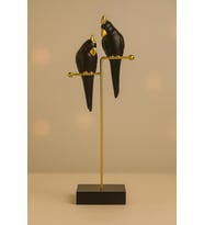 Altın Detaylı Çift Papağan Heykel Modern Sanat Objesi Süsler Oturma Odası Masaüstü Dekorasyon 31cm