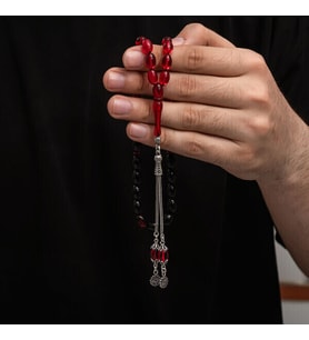 Sıkma Kehribar 925 Ayar Gümüş Tesbih (Bej)