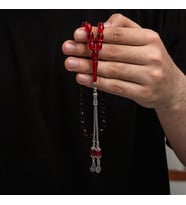 Sıkma Kehribar 925 Ayar Gümüş Tesbih (Bej)