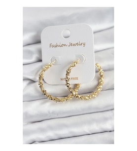 Mey İthalat® Pirinç Gold Renk Tırtıklı Halka Model Kadın Küpe