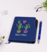BK Gift Kişiye Özel Kaktüs Tasarımlı Lacivert Termo Deri Defter Kalem Seti-12