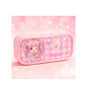 Renkli 3 Bölmeli Büyük Kapasiteli Kawaii Anime Kalemlik, Çok Renkli Tasarım