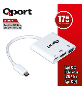 QPORT Q-TH03 TYPE-C TO HDMI/USB3.0/TYPE-CF 4K CEVIRICI