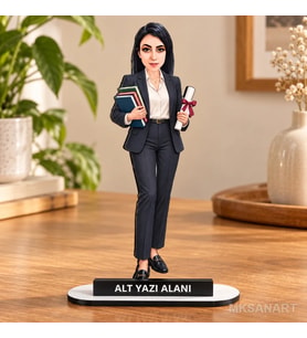 Kişiye Özel Kadın Öğretmen Karikatürlü 18 cm MDF Masaüstü Biblo - Öğretmen Hediyesi Öğretmene Özel Hediye