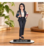 Kişiye Özel Kadın Öğretmen Karikatürlü 18 cm MDF Masaüstü Biblo - Öğretmen Hediyesi Öğretmene Özel Hediye