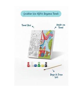 Dondurma Arabası Temalı Çocuk Boyama Tuvali – Şövalesiz Eğitici Boyama Seti 20x20 cm