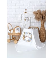 Pia Baby Premium %100 Pamuk İsme Özel Bebek Hastane Çıkışı Battaniyeli Hediye Seti 5053-05