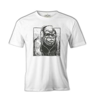 A Gorilla with Headphones Listening to Music Beyaz Erkek Tshirt