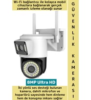 Dış Mekan İş Yeri Gece Görüş İki Yön Ses Hareket Algı 8MP Ultra HD Wifi Çift Lens Güvenlik Kamerası