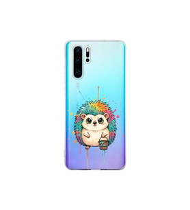 Huawei P30 Pro ile Uyumlu Splash Kirpi Tasarımlı Şeffaf Silikon Kılıf