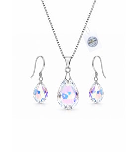 925 Ayar Swarovski Taşlı Elysia Büyüleyici 16 mm Crystal AB Kadın Gümüş Kolye Küpe Set