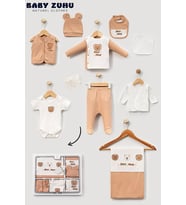 ERKEK BEBEK 0-3 AY ORGANİK PAMUK ONLY BEAR  NAKIŞLI 10 LU PREMİUM SET (Ekru-Açık Kahve)