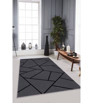 Gri Geometrik Kaymaz Tabanlı Makinede Yıkanabilir Halı RV163 - 100 x 160 cm