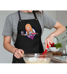 BK Gift Kişiye Özel Kadın Chef Karikatürlü Profesyonel Siyah Mutfak Önlüğü, Aşçı Önlüğü, Şef Önlüğü, Arkadaşa Hediye-6
