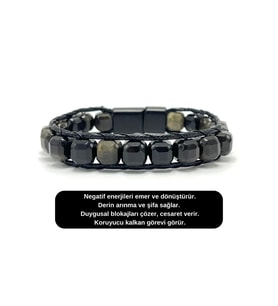 SERTİFİKALI Obsidyen Küp Kesim Kilitli Doğal Taş Bileklik 8 mm