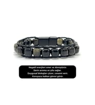 SERTİFİKALI Obsidyen Küp Kesim Kilitli Doğal Taş Bileklik 8 mm
