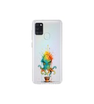 Samsung Galaxy A21S ile uyumlu Splash ahtapot tasarımlı şeffaf silikon kılıf