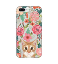 Iphone 7 Plus / 8 Plus Uyumlu Kedi ve Çiçek Desenli Şeffaf Telefon Kılıfı