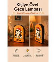 Kişiye Özel İsimli Noel Şapkalı Sevimli Penguen Gece Lambası Sıcak Işıklı Çocuk Odası Dekoru