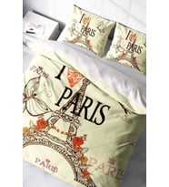 Lastikli Çarşaflı %100 Pamuk Saten Çift Kişilik Nevresim Takımı I Love Paris