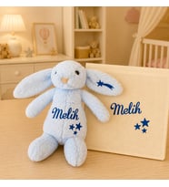 Bebeğinize Özel İsimli Bunny Uyku Arkadaşı MAVİ (Kese Çanta Hediyeli)