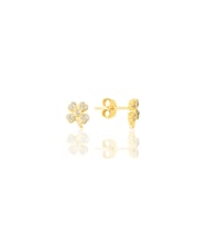 Gümüş altın yaldızlı şansın ışıltısı yonca küpe SGTL12627GOLD