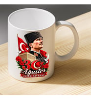 30 Ağustos Zafer Bayramı Atatürk Baskılı Porselen Kupa - Vatansever Hediyelik Kahve Kupası