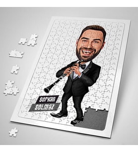 Klarnet Çalan Erkek Karikatürlü 240 Parça Kişiye Özel  Puzzle