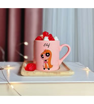 Power Puff Girls ( Blossom ) Tasarımlı Kişiye Özel Pembe Türk Kahvesi Fincanı