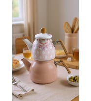 Bambum Unique - Bambu Kulplu Emaye Çaydanlık Takımı Pembe