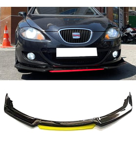 Seat Leon Mk2 Sarı Renkli Şeritli Dilli Ön Lip 4 Prç Parlak Siyah ABS