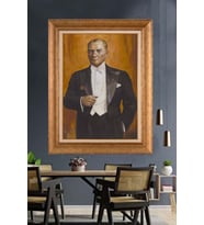Altın Varaklı Çerçeveli Paspartulu Atatürk Tablo nh456 (Gold)