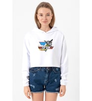 Top Gun Vintage Jet Stars Beyaz Optik Kadın Crop Kapşonlu (A.Beyaz)